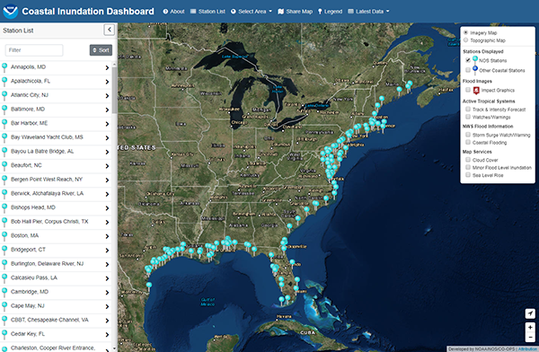 Screenshot of the Coastal Inundation Dashboard